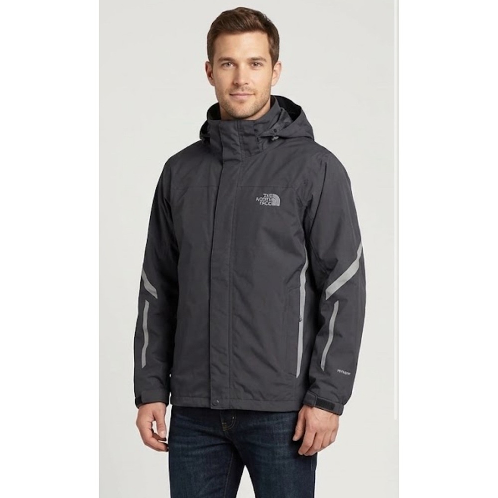 The North Face HyVent Waterproof Jacket Mens XL Black Ski Rain Shell Reflective